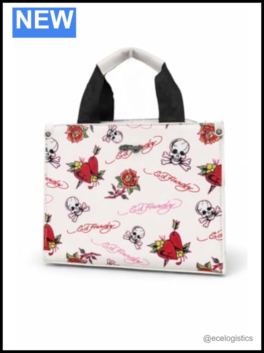 Ed Hardy Floral Skull Crossbody Bag Faux Leather Adjustable Strap